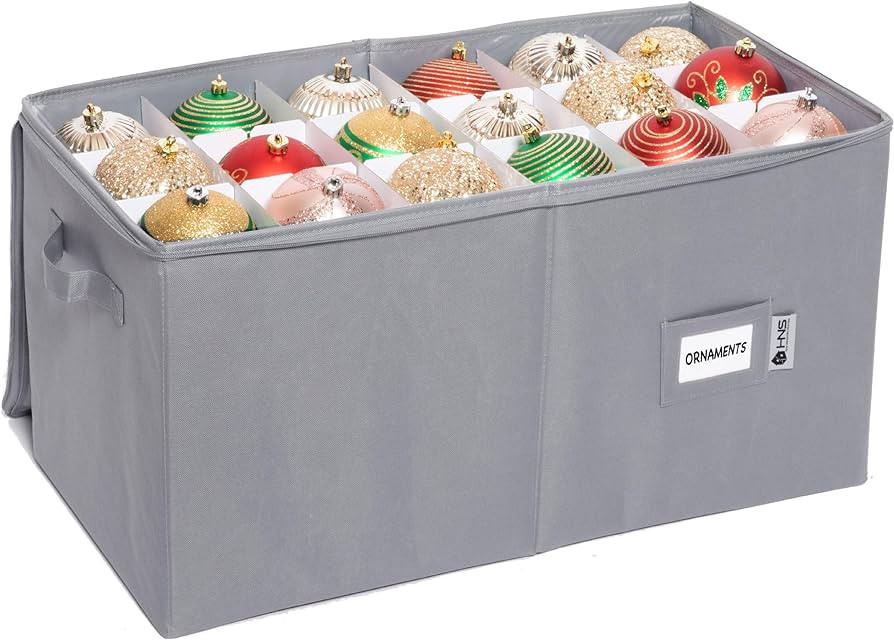 Christmas Ornament Storage Container with Dividers -Box Stores Up to 54-4" Ornaments, Zippered, C... | Amazon (US)