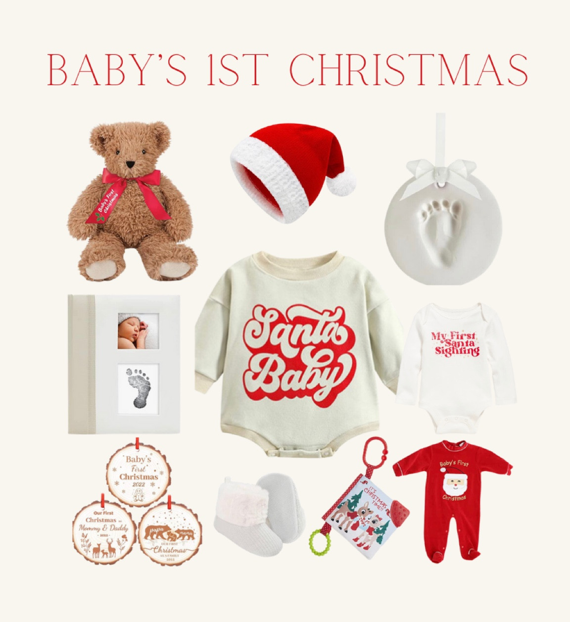 Baby’s first Christmas 
Baby Christmas gifts 
Baby ornaments 
Santa baby onsie 


#LTKfamily #LTKbaby #LTKHoliday