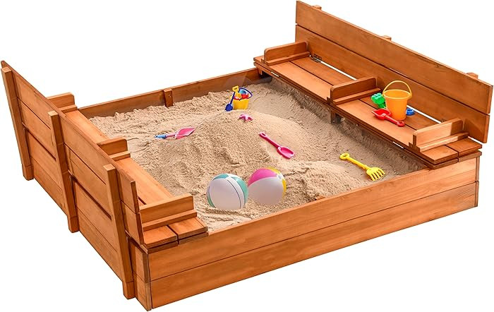 Large Wooden Kids Sandbox with Lid – Outdoor Sand Box for Kids with Cover Sand Protection, Fold... | Amazon (US)