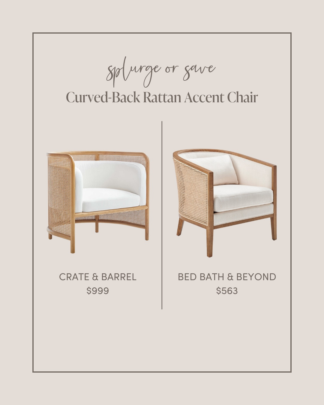 Cane & rattan has our hearts and these chairs are 😍 Our favorite is the splurge item, but if you’re looking for something under $1,000, this is your best bet!


Some people hate dupes (and for good reason!), but if you’re on a budget & still want to have a beautifully styled home, we encourage you to find lookalikes of your favorite “wish list” pieces 😍

#LTKHome
