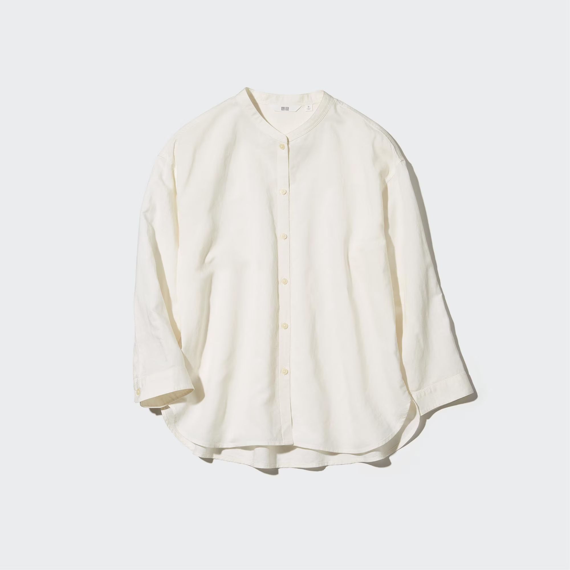 Linen-Blend Band Collar 3/4-Sleeve Shirt (Women) | UNIQLO US | UNIQLO (US)