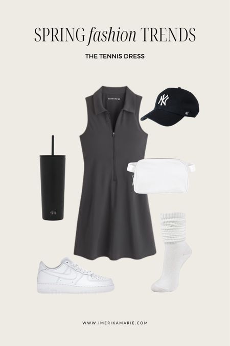 tennis dress. abercrombie and fitch traveler mini dress. air force 1’s. white belt bag. new york yankees hat. spring outfit. spring trends.

#LTKstyletip #LTKunder50 #LTKunder100