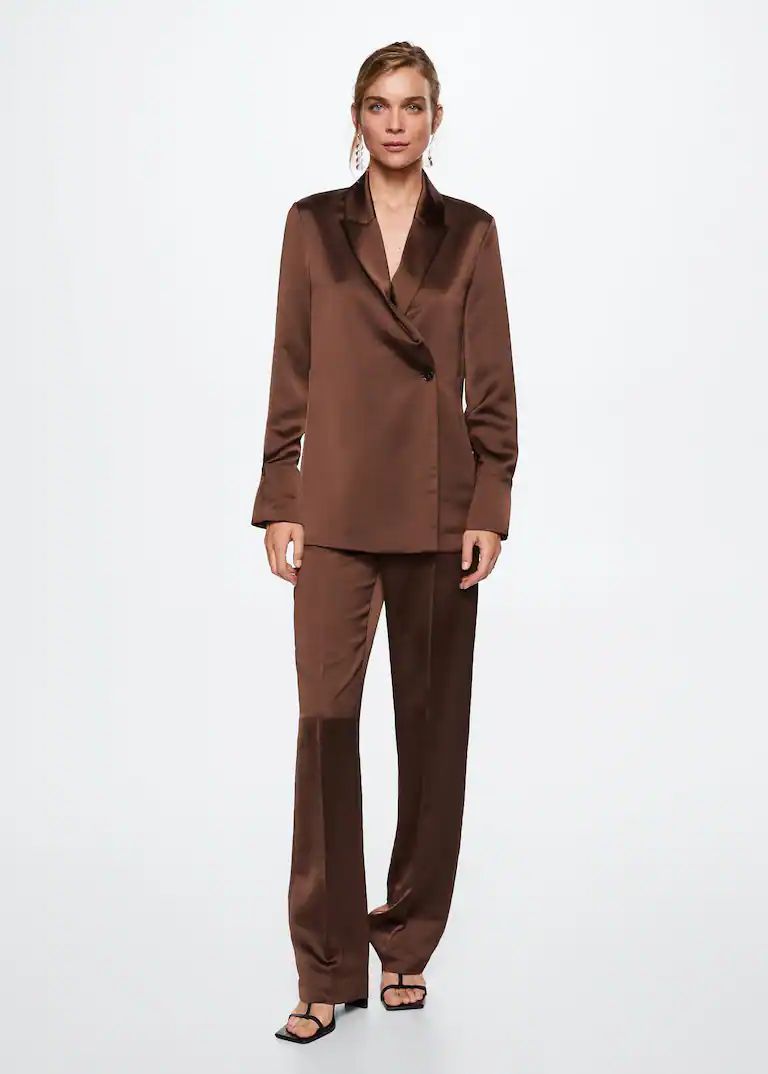 Satin double-breasted blazer -  Women | Mango USA | MANGO (US)