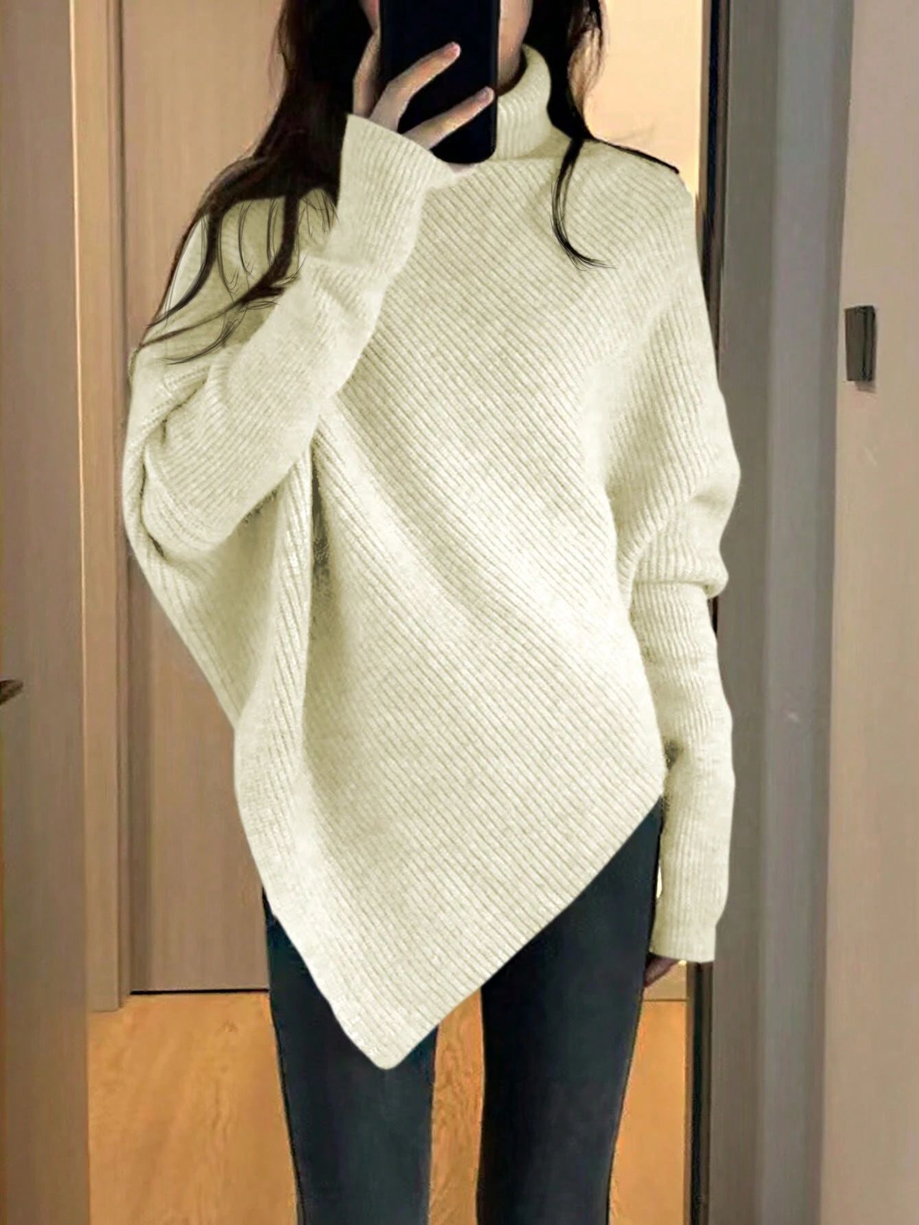 SHEIN Essnce Women's Solid Color Turtleneck Batwing Sleeve Sweater | SHEIN