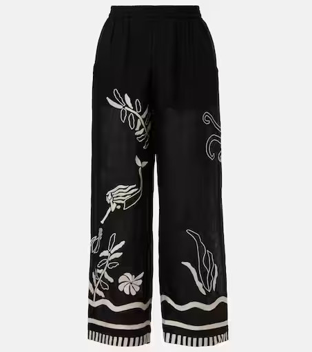 Octopus embroidered linen wide-leg pants | Mytheresa (US/CA)