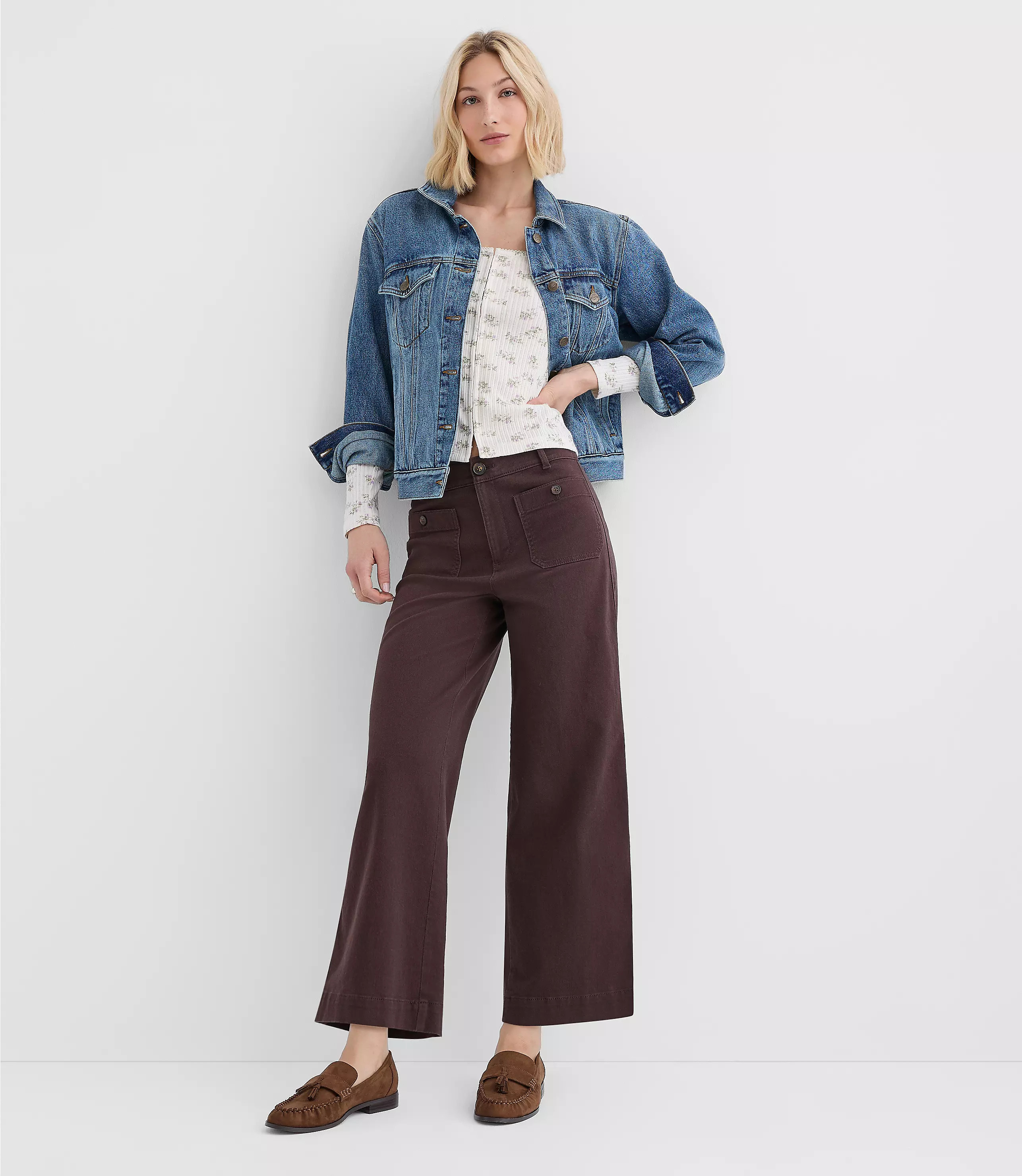 Palmer Wide Leg Crop Pants in Twill | LOFT