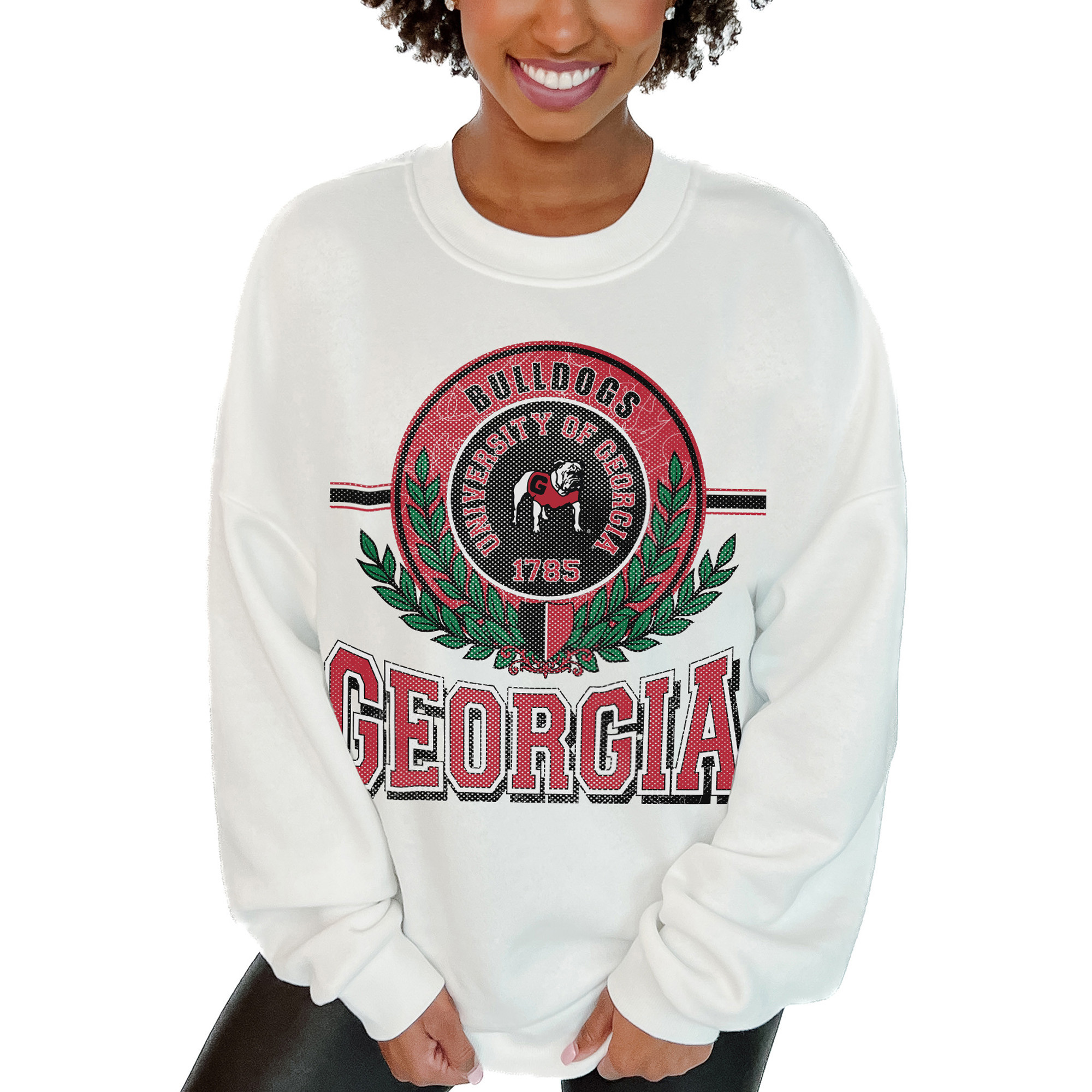 Women's Gameday Couture White Georgia Bulldogs Hot Shot Fleece Pullover Sweatshirt | Fanatics