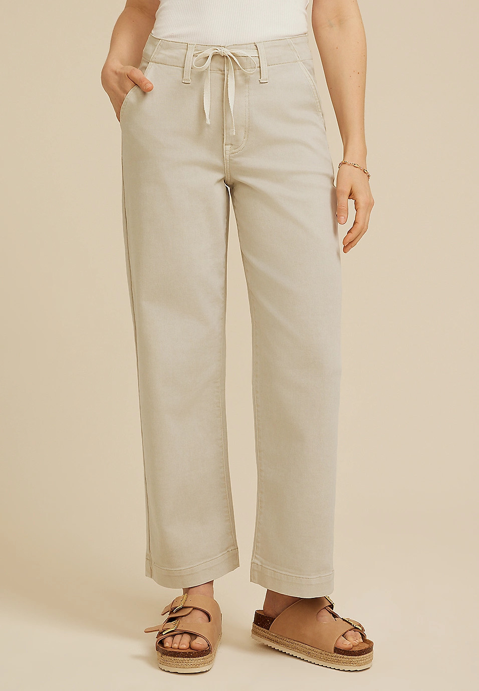 m jeans by maurices™ Mid Rise Tie Waist Wide Leg Ankle Jean | Maurices