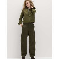 M&S Cotton Rich Barrel Leg Trousers Dark Khaki | Marks & Spencer (UK)