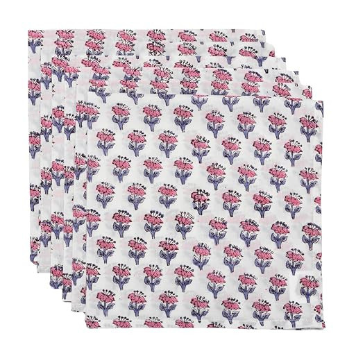 CPC Cloth Napkins Set of 6 Cotton Printed Dinner Block Print Napkins I Wedding Cocktail Cloth Floral Napkins I 18x18 in I Pink Sapphire | Amazon (US)
