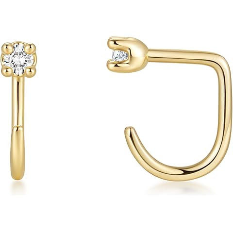 925 Sterling Silver 14K Gold Plated Huggie Half Hoop Earrings — Sleep-Friendly Poke-Free Hypoal... | Amazon (US)