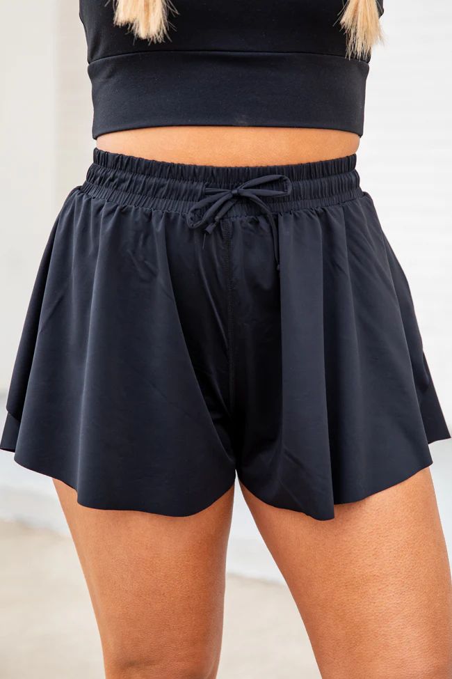 You're Worth It Black Flowy Active Shorts | Pink Lily