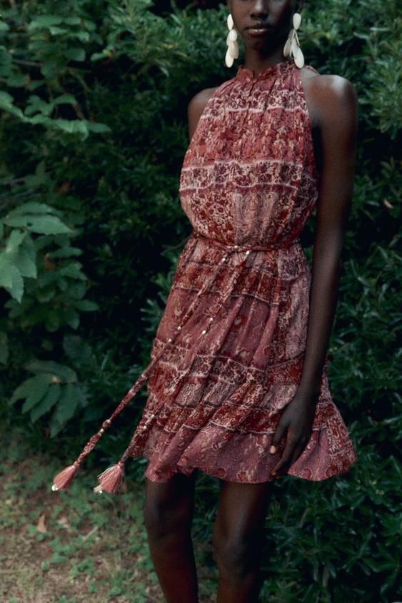 PATCHWORK PRINT MINI DRESS WITH BELT | Zara US