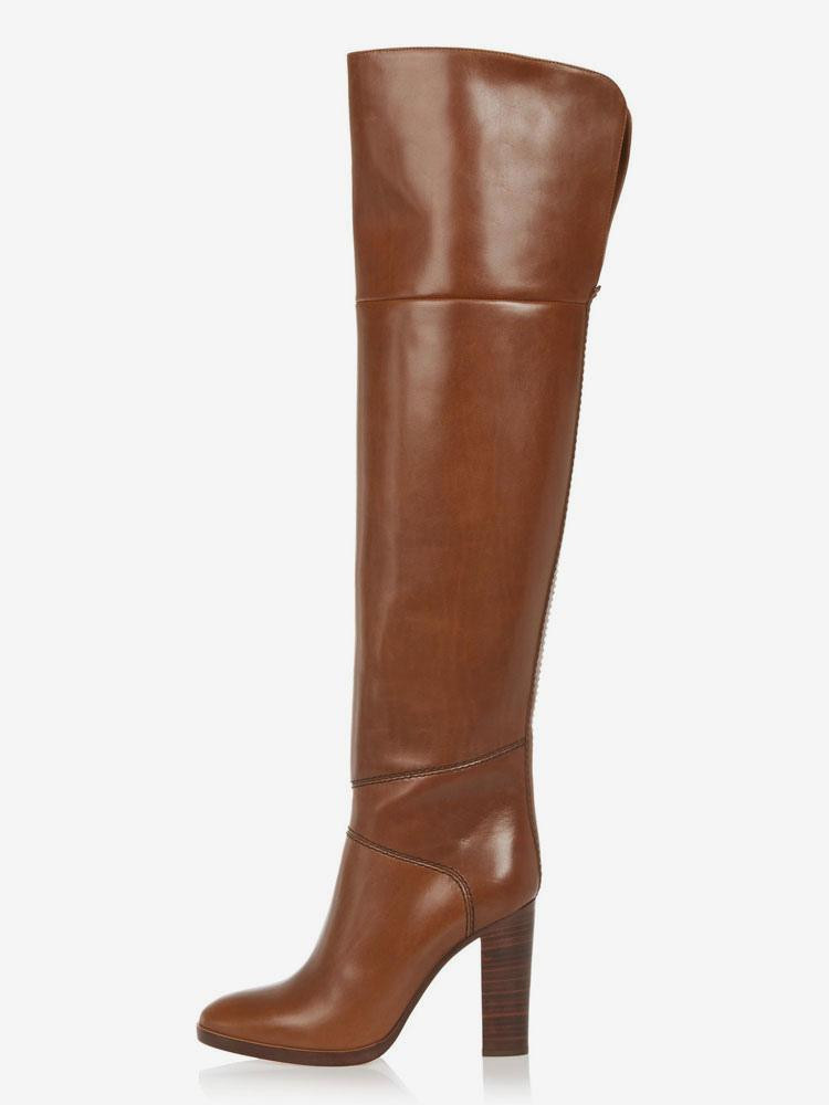 Thigh High Boots Round Toe Chunky Heel Size US4-12.5 Over The Knee Boots | Milanoo