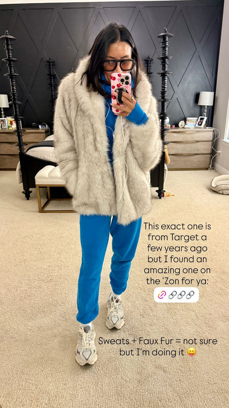 Faux fur fabulousness paired with sweats. Why not 

 #LTKselfcare #LTKSeasonal #LTKOver40