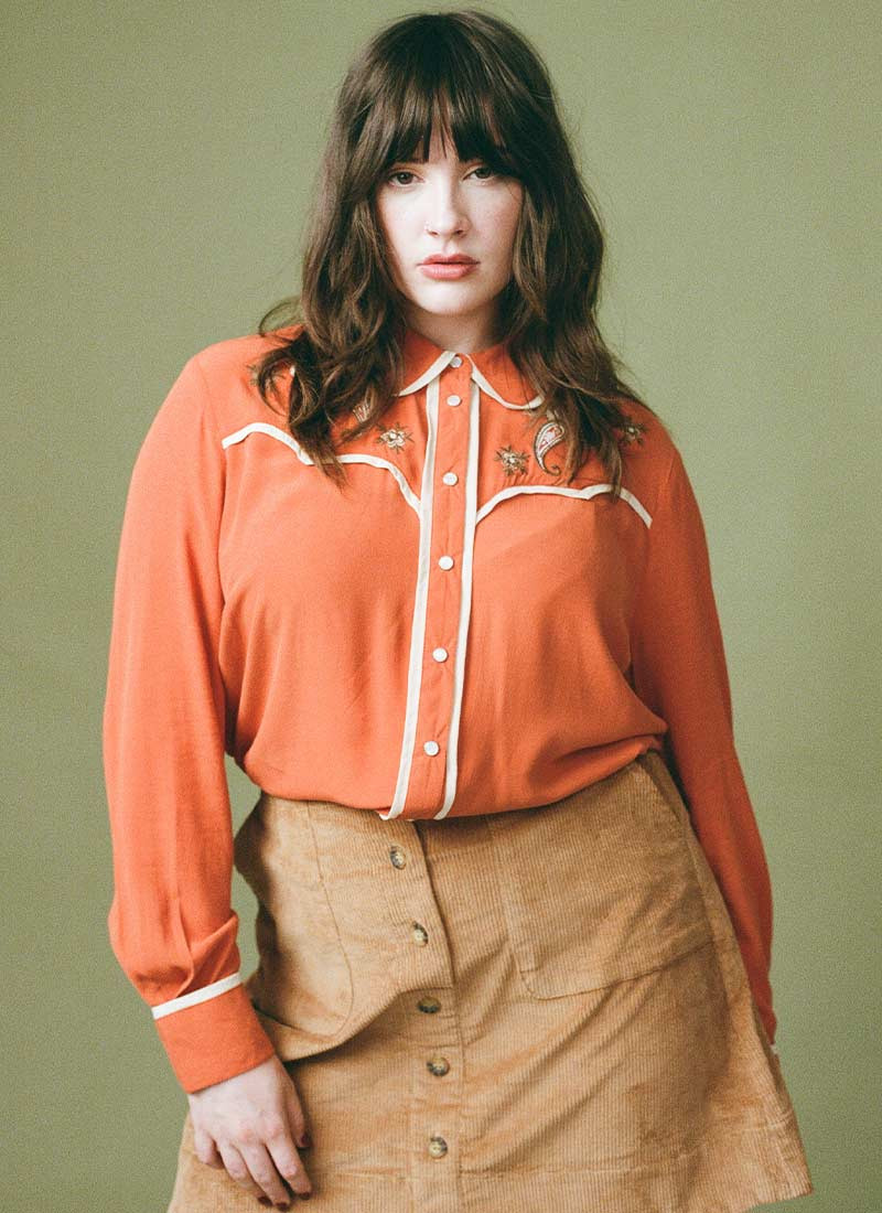 Glenn Paisley Embroidered Western Shirt - Orange | Joanie