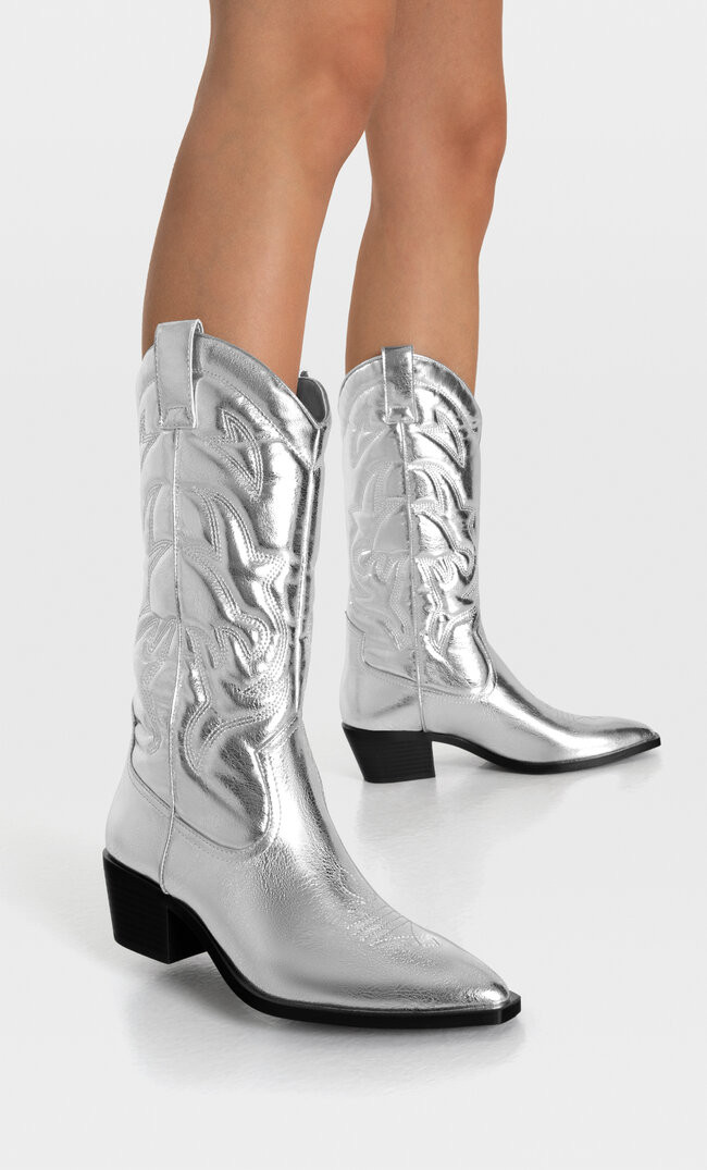 Bottes cowboy fantaisie métallisées | Stradivarius (FR)