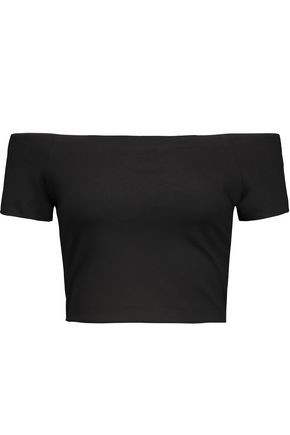 Alice + Olivia Woman Gracelyn Cropped Off-the-shoulder Stretch-cady Top Black Size L | The Outnet US