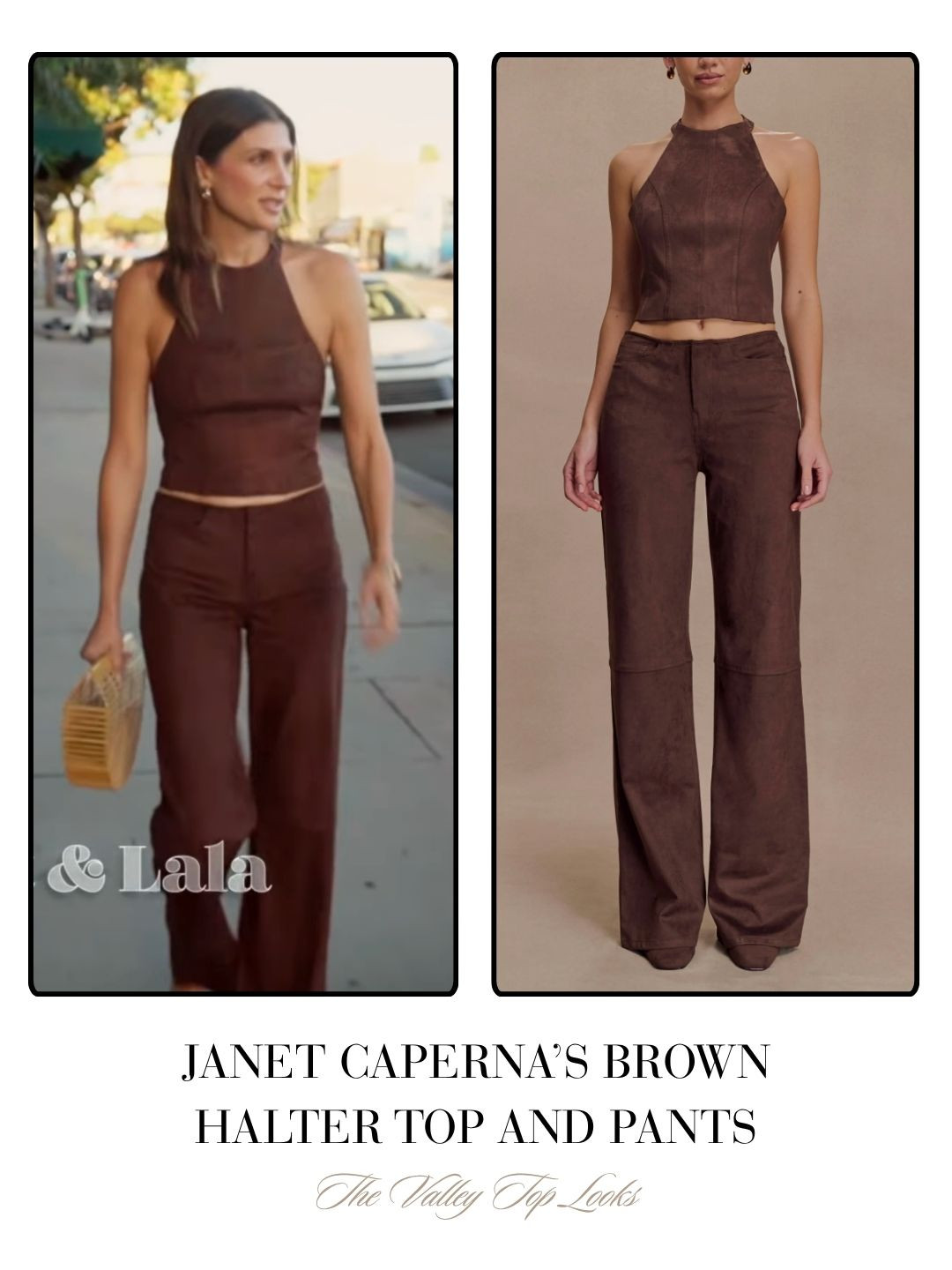 Janet Caperna's Brown Suede Halter Top and Pants Set on The Valley Season 3 Episode 1  

 