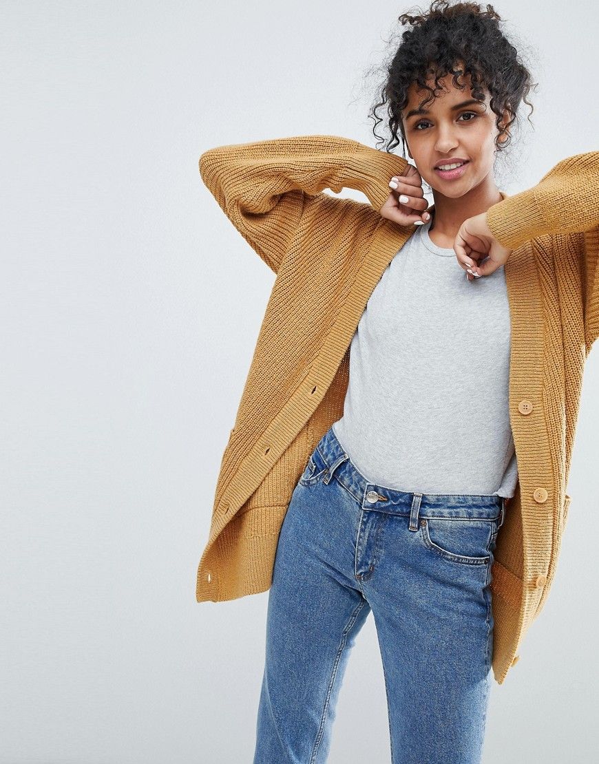 Monki Ribbed Longline Cardigan - Beige | ASOS US