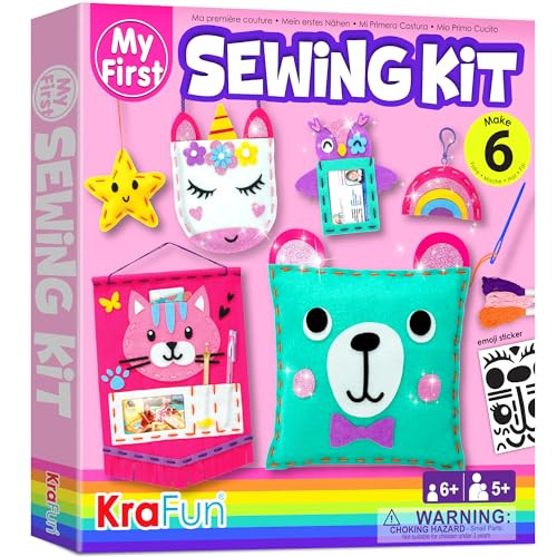 KRAFUN My First Sewing Kit for Beginner Kids Arts & Crafts, 7 Easy DIY Projects of Stuffed Animal... | Amazon (US)