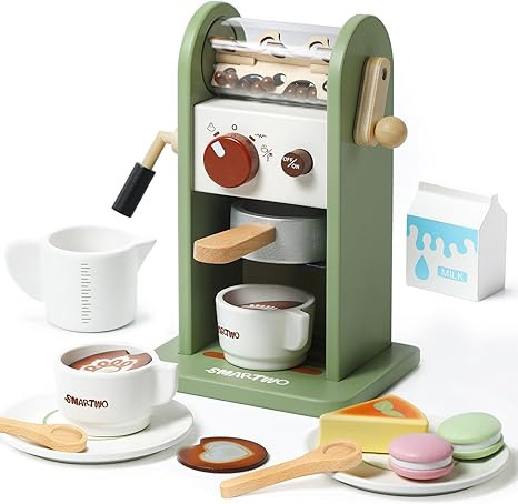 Kids Wooden Coffee Maker Toy,Coffee Machine Playset with Grinder,Play Coffee Making Routine,Stimu... | Amazon (US)