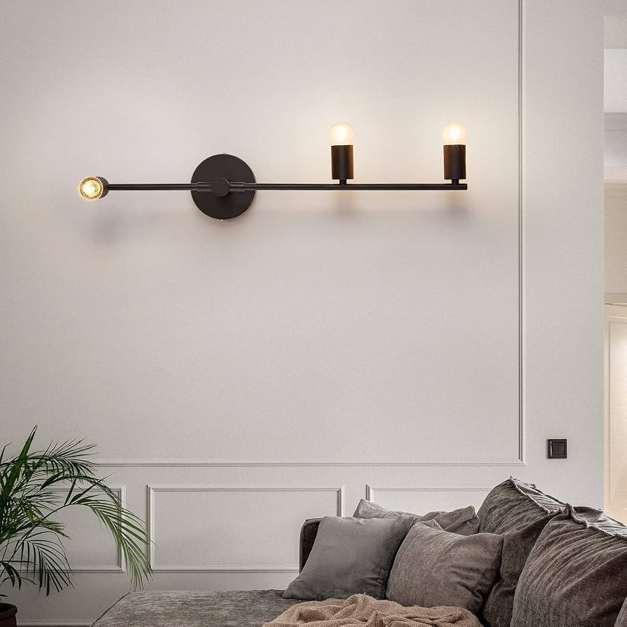 Bedroom Wall Sconces, 3 Lights Matte Black Vintage Lighting, Modern Wall Mounted Lights, Porch Ha... | Amazon (US)