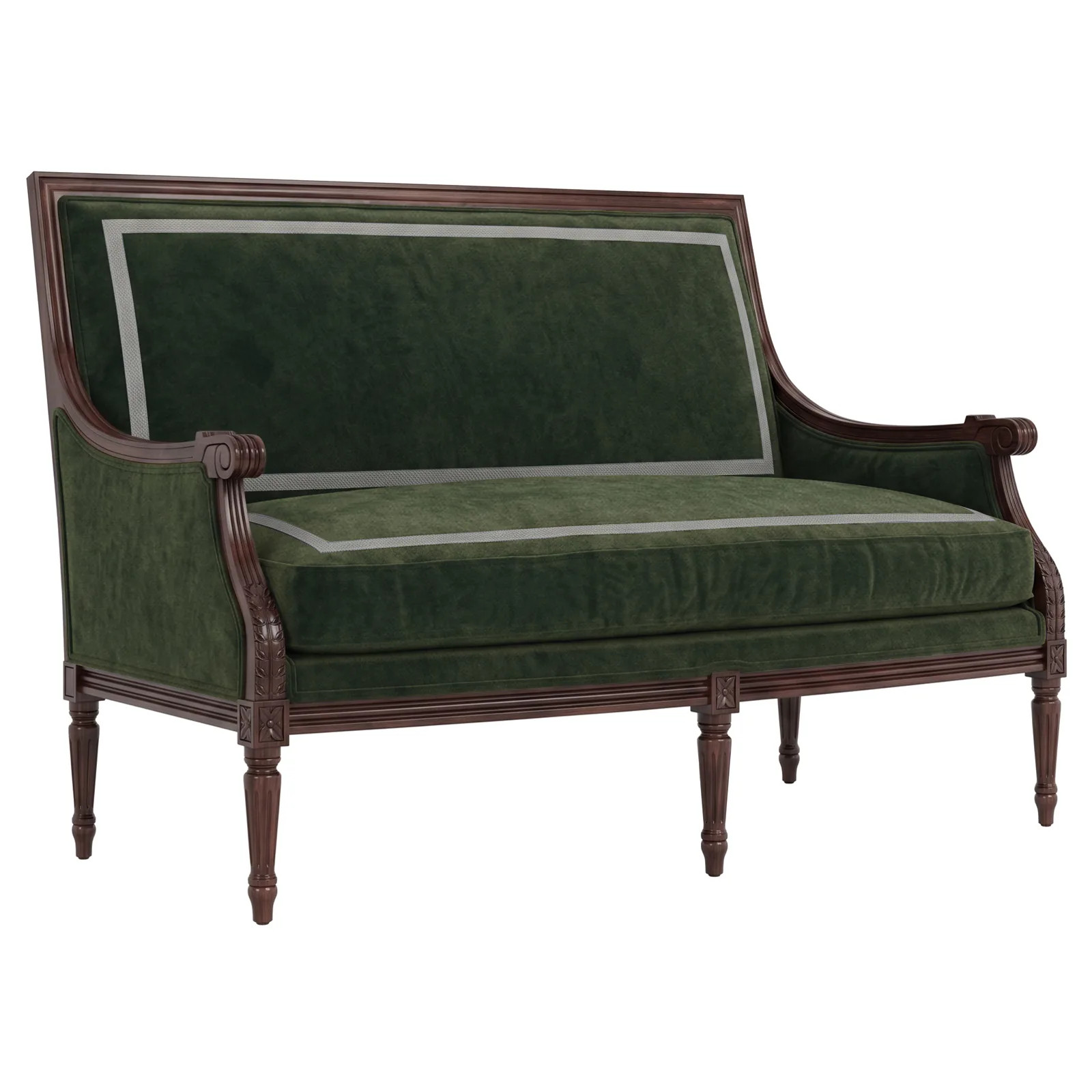 Juliette Fern Green Performance Velvet Saxony Settee | Kathy Kuo Home