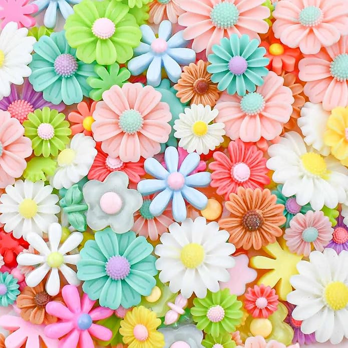 100 Pieces Flatback Resin Daisy Flowers Charms for Craft DIY Flower Cabochons Charms for Jewelry ... | Amazon (US)