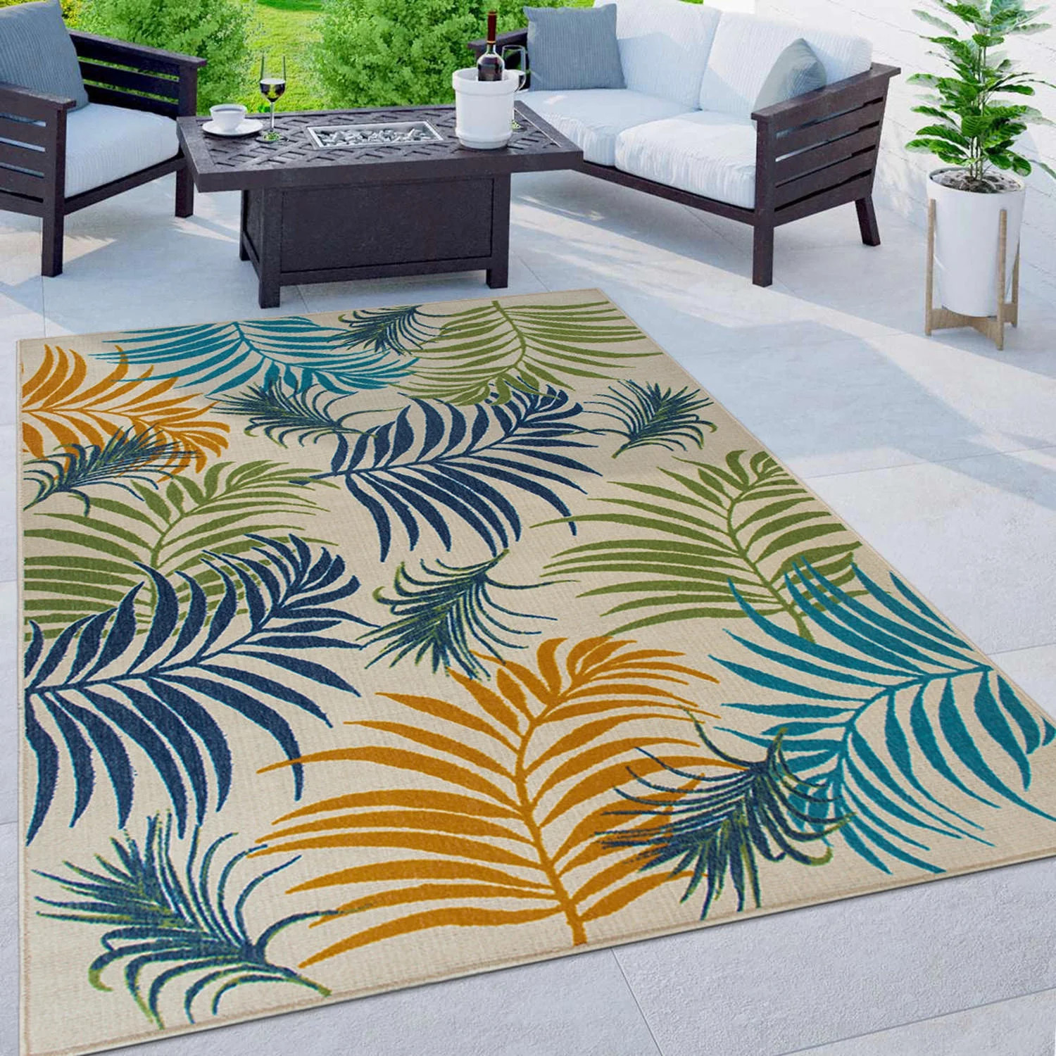 World Rug Gallery Contemporary Floral Leaves Flatweave Indoor/Outdoor Area Rug - MULTI 5' X 7' | Walmart (US)