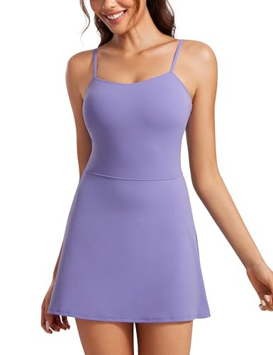 CRZ YOGA Womens Butterluxe Tennis Dress Spaghetti Strap Casual Athletic Sports Outfits with Built-in Shorts and Bras Dark Lavender Purple X-Large | Amazon (US)