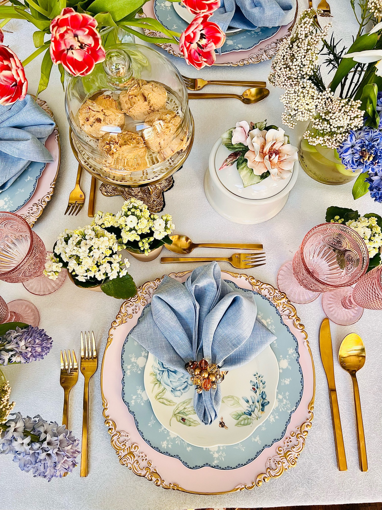 Mother’s Day tablesetting filled with items that are on every mothers wish list 
#tablestyling #mothersday #cakestand #pinkandbluetable #tablescape 

#LTKFind #LTKGiftGuide #LTKhome