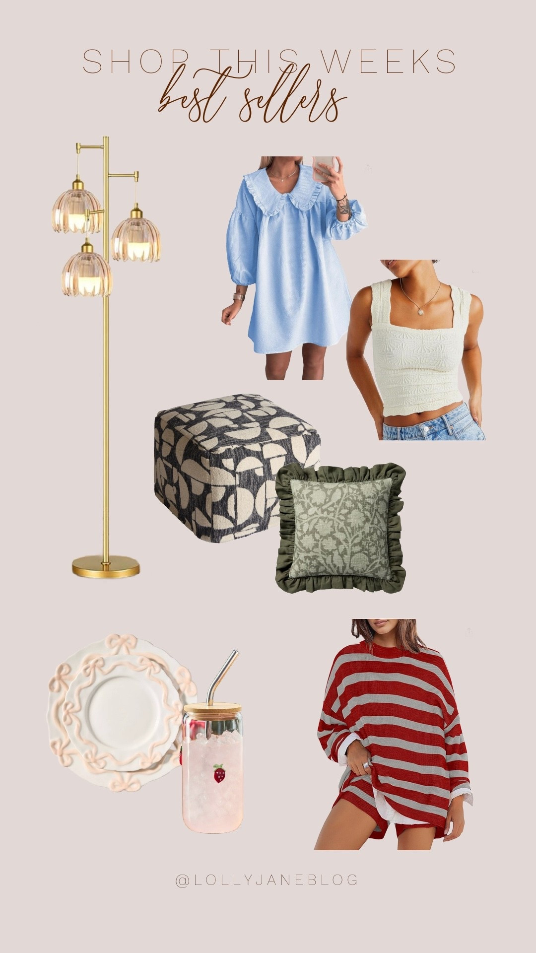 This week’s best sellers are a mix of style and charm—and I’m obsessed with every single one. From breezy dresses and the striped sets everyone’s loving, to the cutest tank top with rouching and pleats, it’s been a good week for fashion finds. And for the home? Think golden glow from a tall lamp, bow-printed plates too cute to resist, the most darling strawberry glass cup, a modern printed pouf, and a green throw pillow straight out of a cottagecore dream. You all have amazing taste ✨

#LTKBestSellers #WeeklyFaves #AmazonFinds #HomeAndStyle #CottagecoreVibes #TrendingNow #StyleCrush #AddToCartFavorites

#LTKHome #LTKSaleAlert #LTKStyleTip