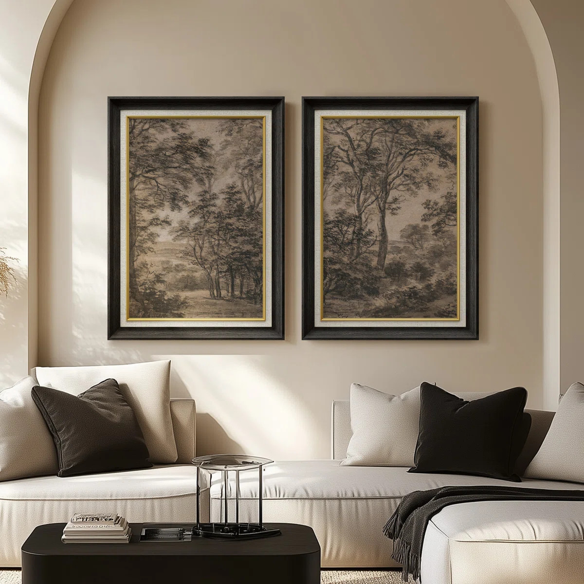 Sepia Forest Drawing Vintage Sketch - Set of 2 Premium Framed Wall Art Print on Paper 26"x36" | Wayfair North America