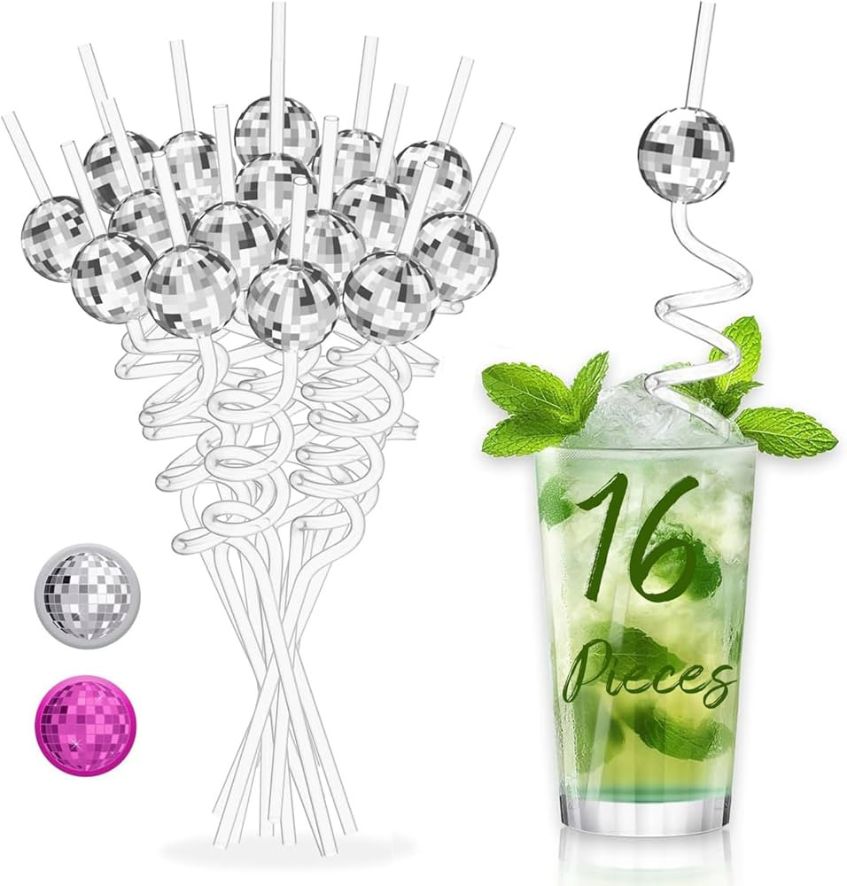 16PCS Disco Party Decorations, Mini Disco Ball Decor Reusable Straw, 70s Disco Ball Straws for Ba... | Amazon (US)