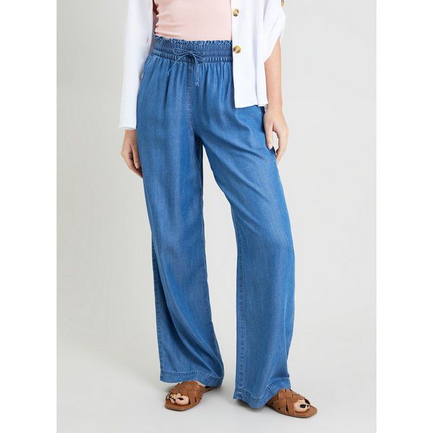 Buy Denim Blue Wide Leg Trousers With TENCEL™ Lyocell 12S | Trousers | Tu | Tu Clothing