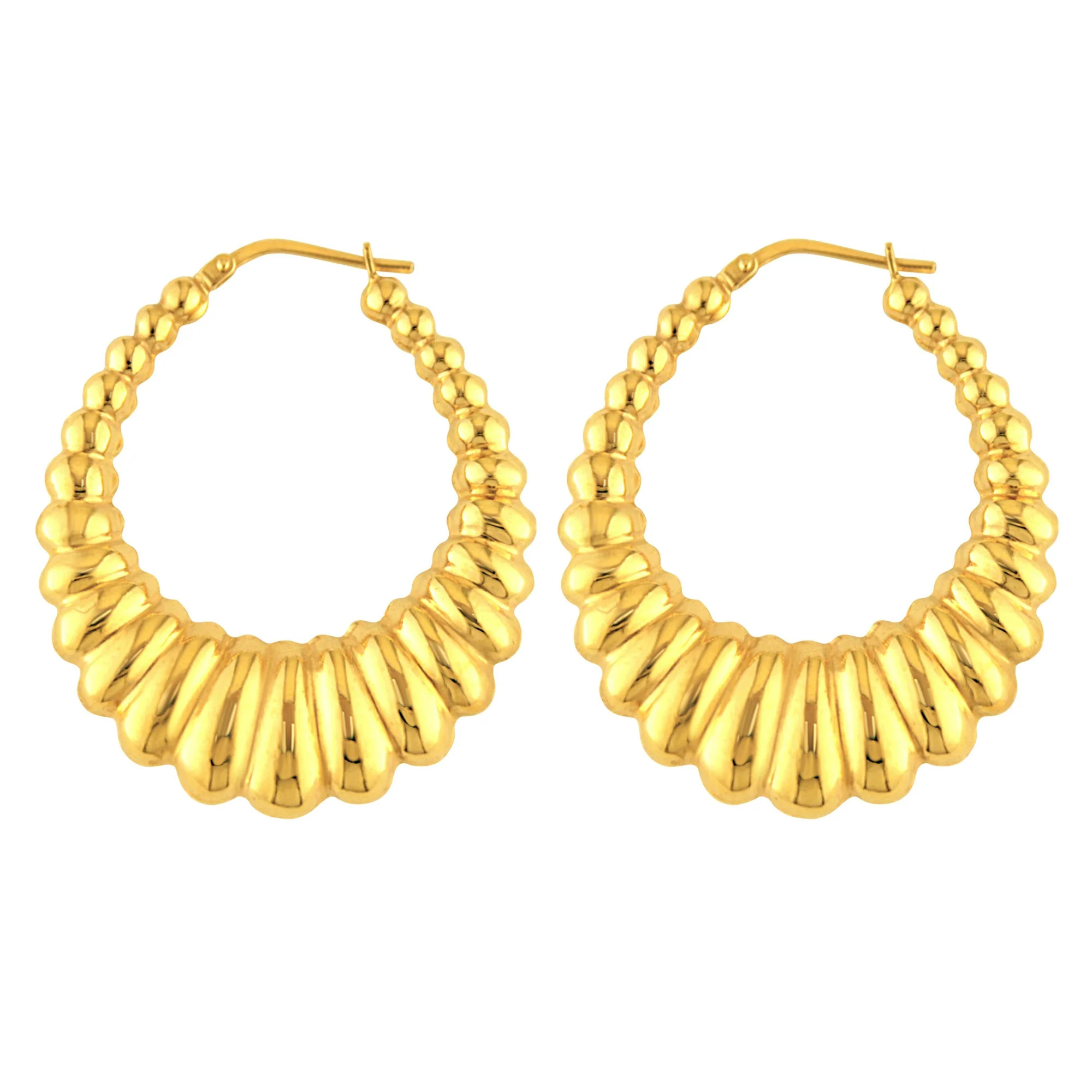 Brilliance Fine Jewelry Women's 14K Gold Plated Sterling Silver Oval Scallop Hollow Hoop Adults E... | Walmart (US)