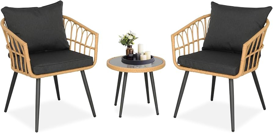 BPTD 3 Piece Outdoor Bistro Set Patio Set Balcony Furniture Rattan Chair Conversation Sets with S... | Amazon (US)