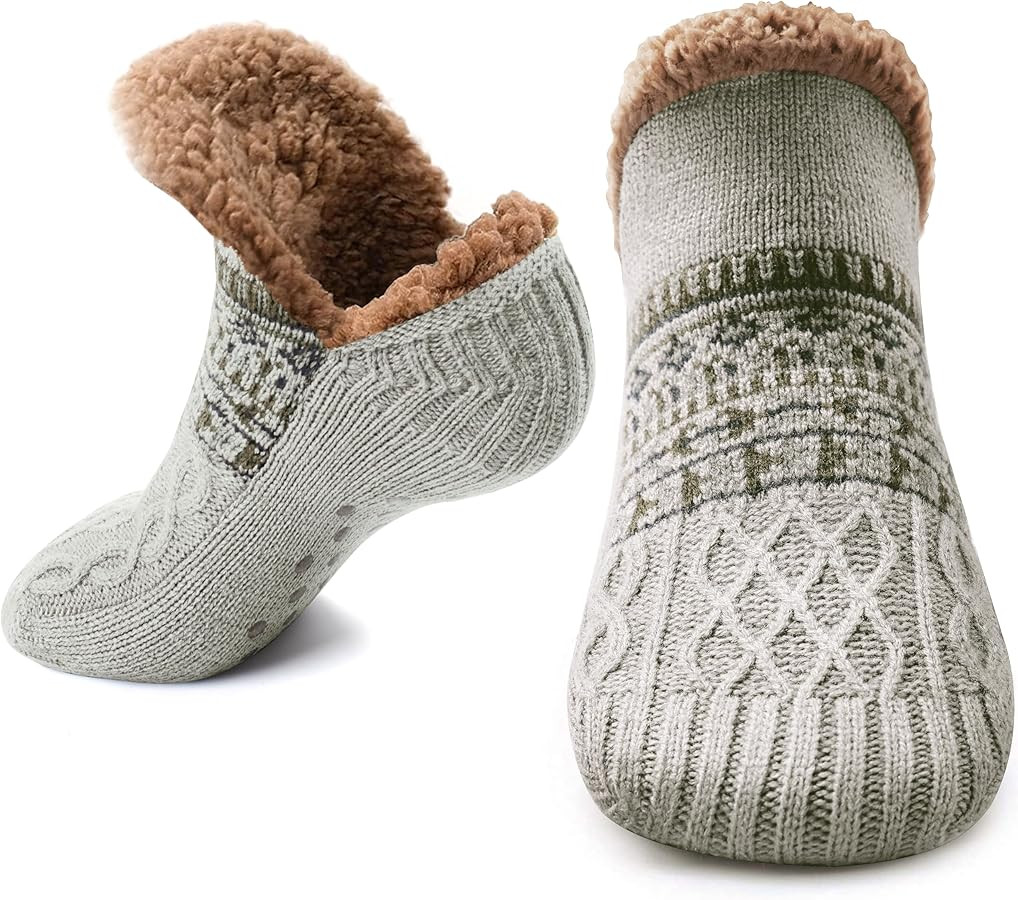 Stocking Stuffers for Adults Men Him: Fuzzy Slipper Socks with Grips Winter Thick Warm Cabin Ther... | Amazon (US)