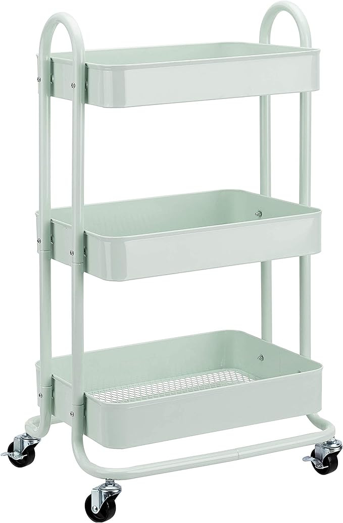Amazon Basics 3-Tier Metal Rolling Utility or Kitchen Cart - Mint Green | Amazon (US)