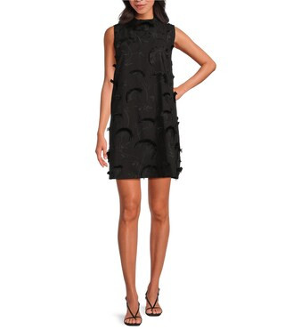 Brocade Mock Neck Sleeveless Mini Shift Dress | Dillard's