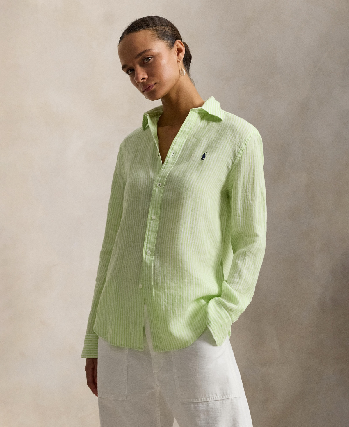 Polo Ralph Lauren Women's Classic Fit Striped Spread Collar Shirt - Lime/White | Macy's