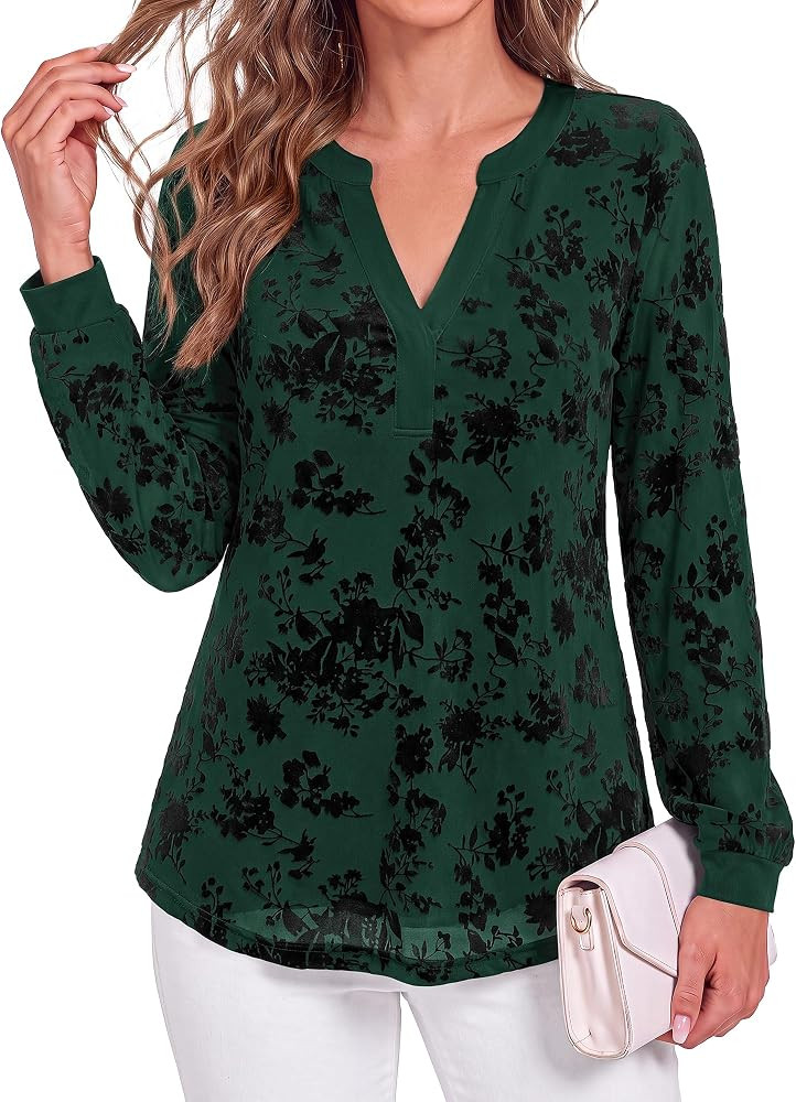 BTFBM Womens Tops Floral Sheer Mesh Long Sleeve Blouses Dressy Casual | Amazon (US)