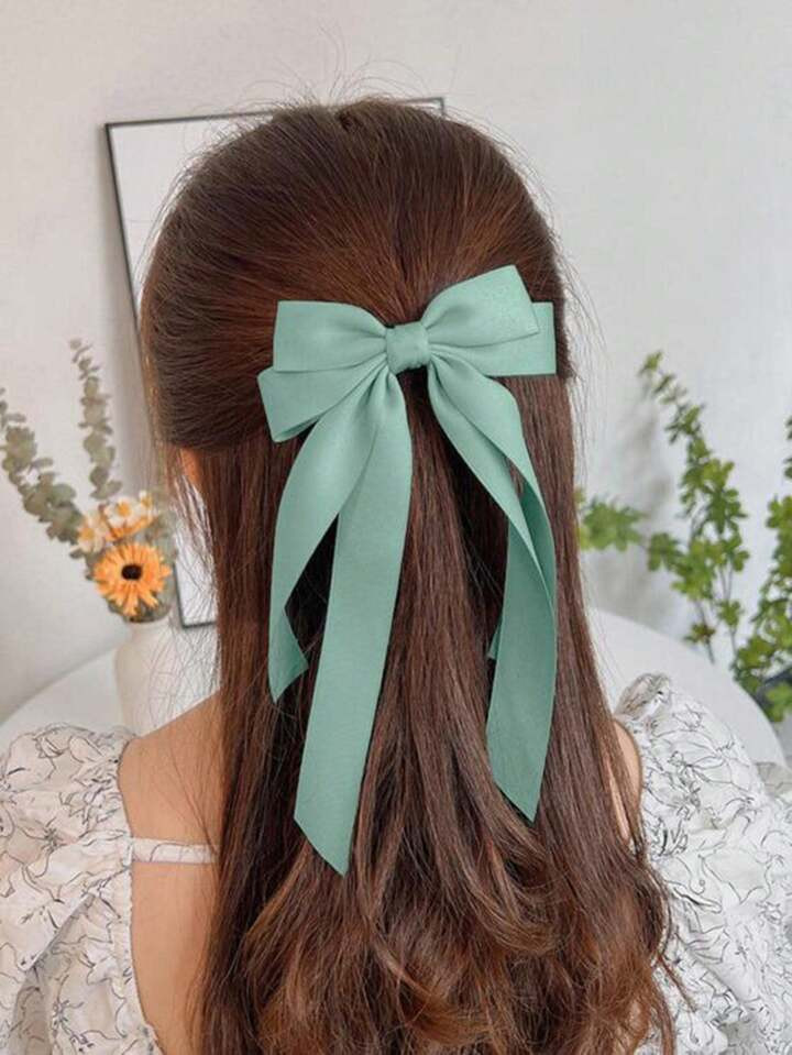 1pc Sparkly Satin Ribbon Bowknot With Long Tails Hair Clip For Women's Daily, Party And Festival ... | SHEIN