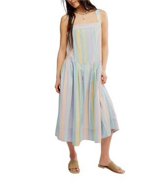 Primavera Stripe Square Neck Sleeveless Midi Shift Dress | Dillard's