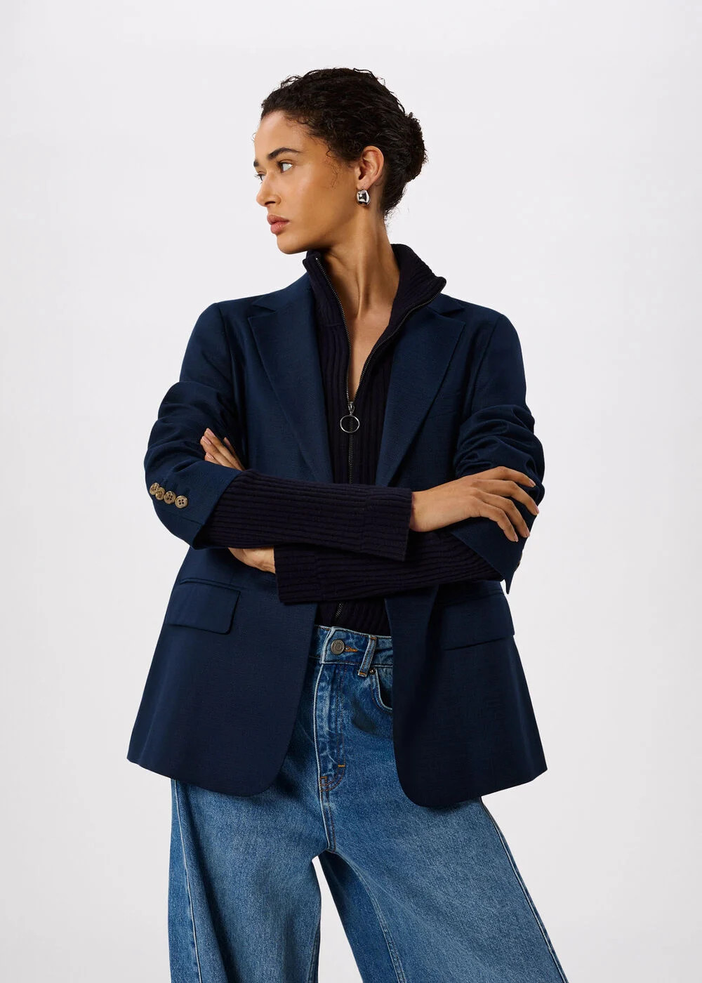 Navy Relaxed Hopsack Blazer | WHISTLES | Whistles UK | | Whistles