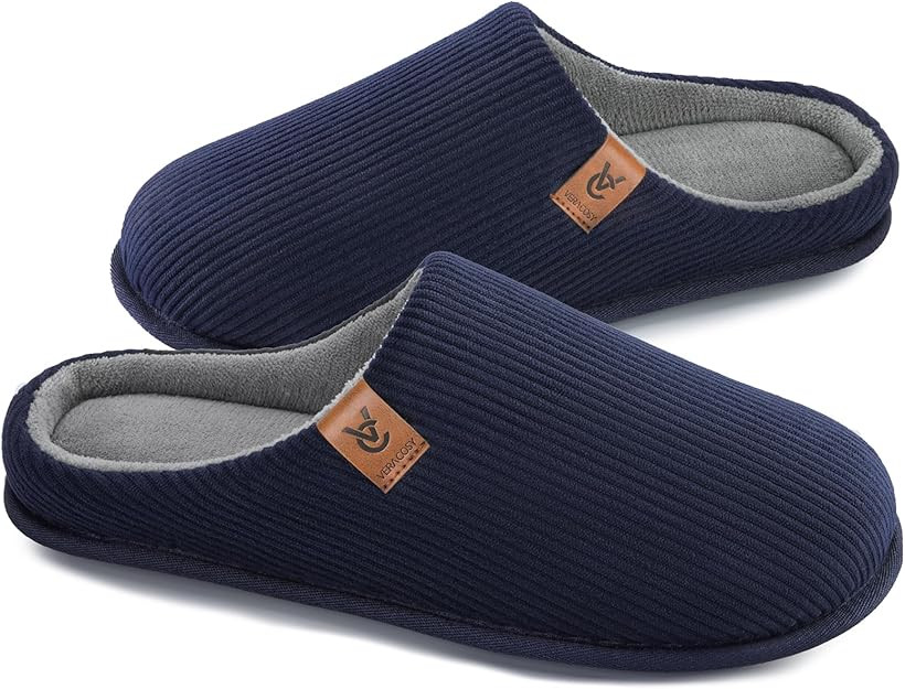 VeraCosy Men's Cozy Slip-on Slippers Corduroy Memory Foam Indoor House Shoes | Amazon (US)
