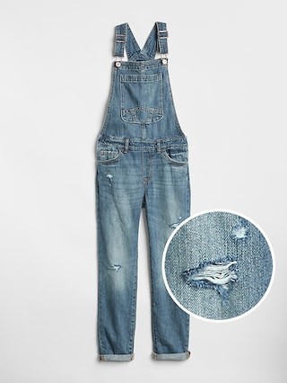 Gap Girls Distressed Overalls Medium Indigo Size XS | Gap US