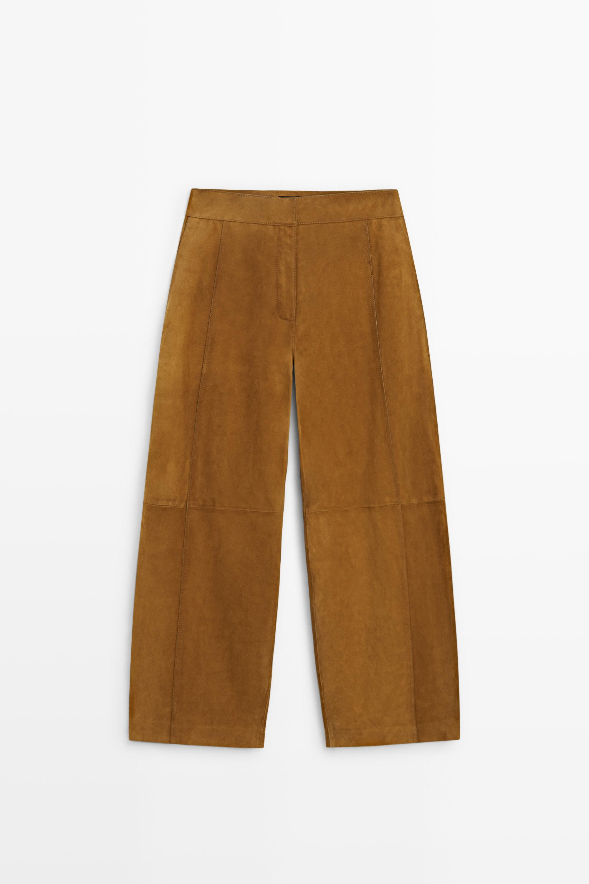 Pantaloni barrel fit in pelle scamosciata | Massimo Dutti IT
