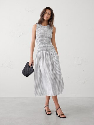 Seersucker Smocked Midi Dress | Banana Republic Factory